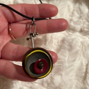 Steampunk style Industrial Disc Pendant on Black Rubber 16” Cord